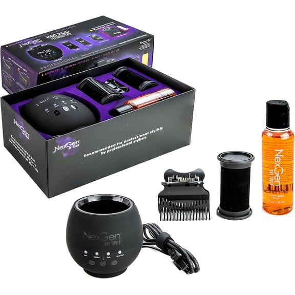 NexGen Hot Pod Hairsetter Styling System with Titanium Nano Ceramic Rollers and Coconut Jo Hair Serum, 2 oz