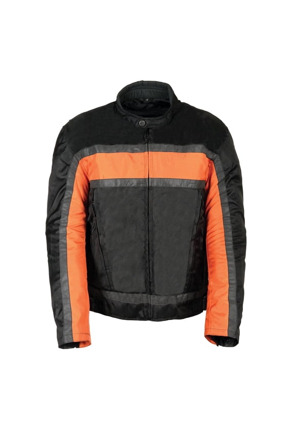 SH2095 Men's 'Racer' Black and Orange Textile Motorcycle Jacket Large