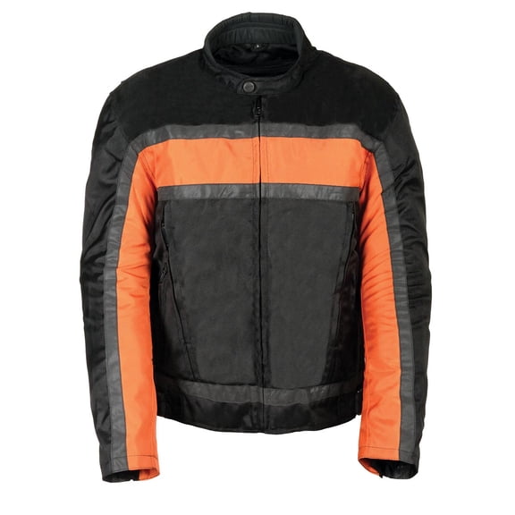 NexGen SH2095 Men's 'Racer' Black and Orange Textile Motorcycle Jacket Large