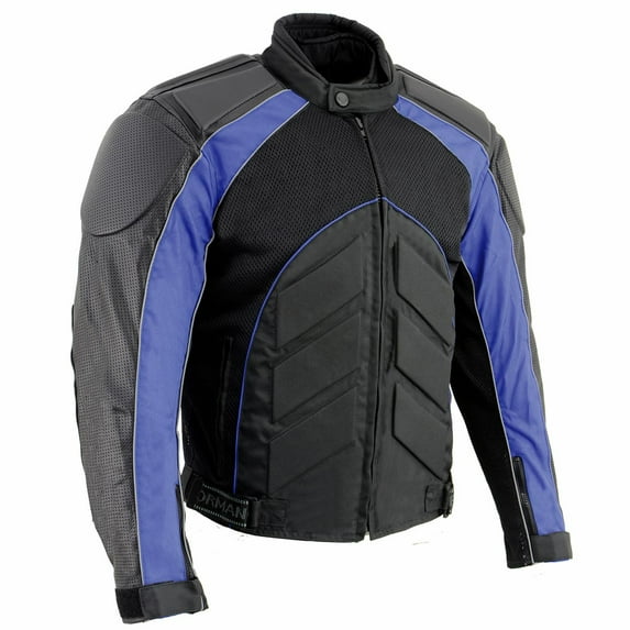 NexGen SH2153 Men's Black and Blue CE Armored Motorcycle Textile and Leather Combo Jacket X-Large