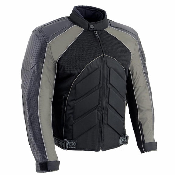 NexGen SH2153 Men's Black and Grey CE Armored Motorcycle Textile and Leather Combo Jacket 5X-Large