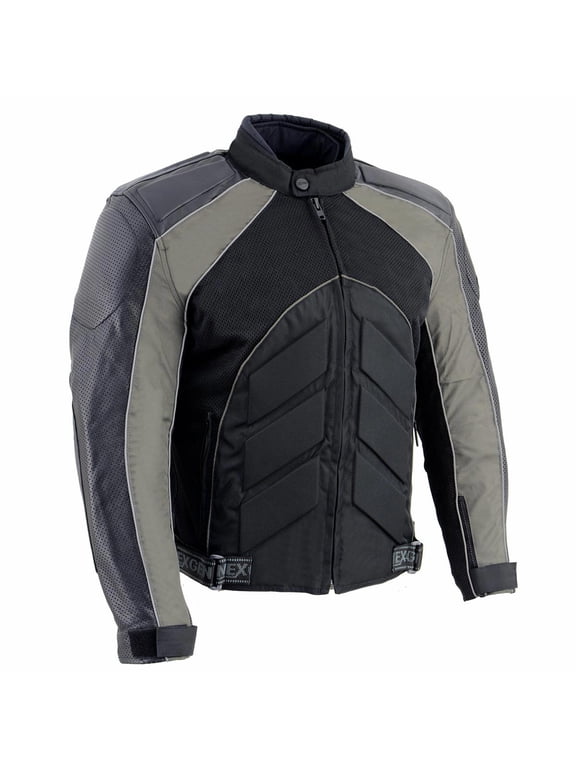 SH2153 Men's Black and Grey CE Armored Motorcycle Textile and Leather Combo Jacket 5X-Large
