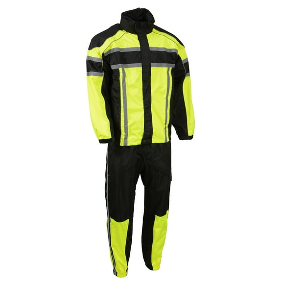 NexGen SH233113 Men's Black and Neon Green Water Resistant Motorcycle-Outdoors Rain Suit with Reflective Tape Small