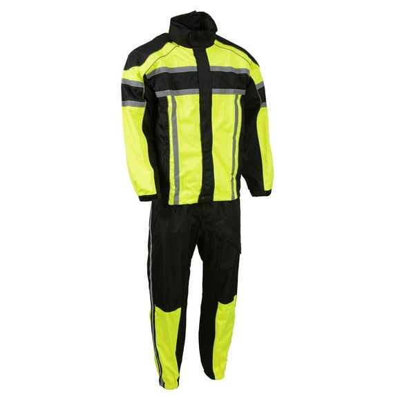 NexGen SH233113 Men's Black and Neon Green Water Resistant Motorcycle-Outdoors Rain Suit with Reflective Tape X-Large