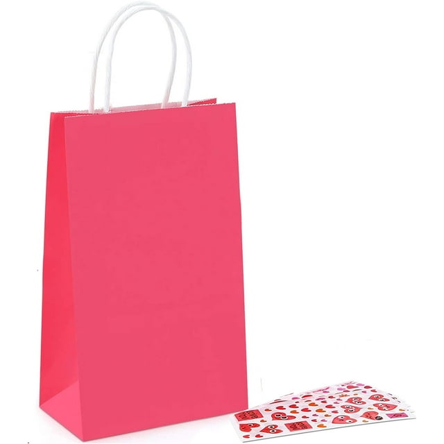 NexMint 8.6'' Red Gift Paper Bags with Handles and DIY Creative Stickers, 24Pcs Party Favor Bags and Gift Treat Bags for Valentines, Mothers Day, Birthdays, Baby Showers