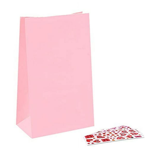 NexMint 9'' Pink Paper Gift Party Favor Bags with Cute DIY Stickers, 24Pcs Wrapped Treat Bags, Goodie Bags, Candy Bags for Valentines, Birthdays, Baby Showers, Wedding, Mothers Day