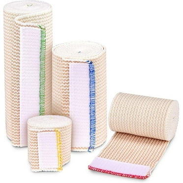 NexSkin Elastic Compression Wrap (2” 3" 4" 6" Variety Pack) with Hook and Loop Fasteners at Both Ends | Stretch Cotton Athletic Bandage Roll | Support & First Aid for Sports, Medical, Injury Recovery