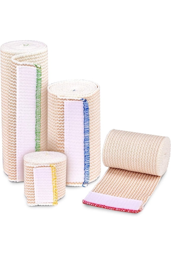 Elastic Compression Wrap (2 3" 4" 6" Variety Pack) with Hook and Loop Fasteners at Both Ends | Stretch Cotton Athletic Bandage Roll | Support & First Aid for Sports, Medical, Injury Recovery