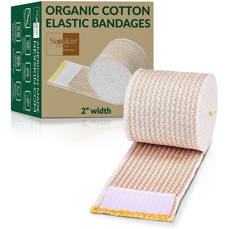 NexSkin Cotton Elastic Bandage Wrap (2" Wide, 1 Pack) | Hook & Loop Fasteners at Both Ends | Ace your Recovery for Sports | Latex Free Hypoallergenic Compression Roll for Sprains & Injuries