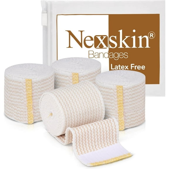 NexSkin Cotton Elastic Bandage Wrap (2" Wide, 4 Pack) | Hook & Loop Fasteners at Both Ends | Ace your Recovery for Sports | Latex Free Hypoallergenic Compression Roll for Sprains & Injuries