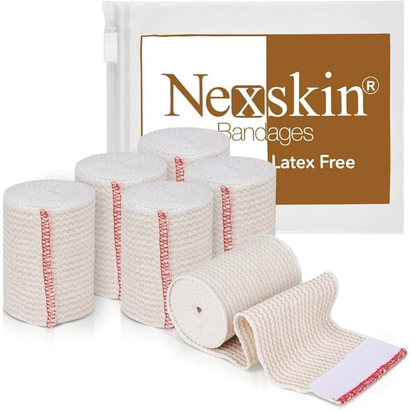 NexSkin Cotton Elastic Bandage Wrap (3" Wide, 6 Pack) | Hook & Loop Fasteners at Both Ends | Ace your Recovery for Sports | Latex Free Hypoallergenic Compression Roll for Sprains & Injuries