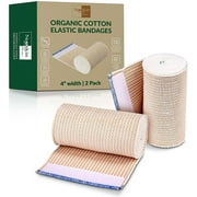 NexSkin Organic Cotton Elastic Bandage Wrap (4" Wide, 2 Pack) | Hook & Loop Fasteners at Both Ends | Ace your Recovery for Sports | Latex Free Hypoallergenic Compression Roll for Sprains & Injuries