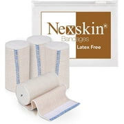 NexSkin Cotton Elastic Bandage Wrap 4 Wide, 4 Pack | Hook & Loop Fasteners at Both Ends | Ace your Recovery for Sports | Latex Free Hypoallergenic Compression Roll for Sprains & Injuries