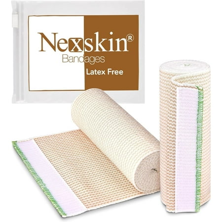 NexSkin Cotton Elastic Bandage Wrap (6" Wide, 2 Pack) | Hook & Loop Fasteners at Both Ends | Ace your Recovery for Sports | Latex Free Hypoallergenic Compression Roll for Sprains & Injuries