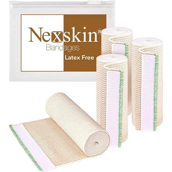 NexSkin Cotton Elastic Bandage Wrap (6" Wide, 4 Pack) | Hook & Loop Fasteners at Both Ends | Ace your Recovery for Sports | Latex Free Hypoallergenic Compression Roll for Sprains & Injuries