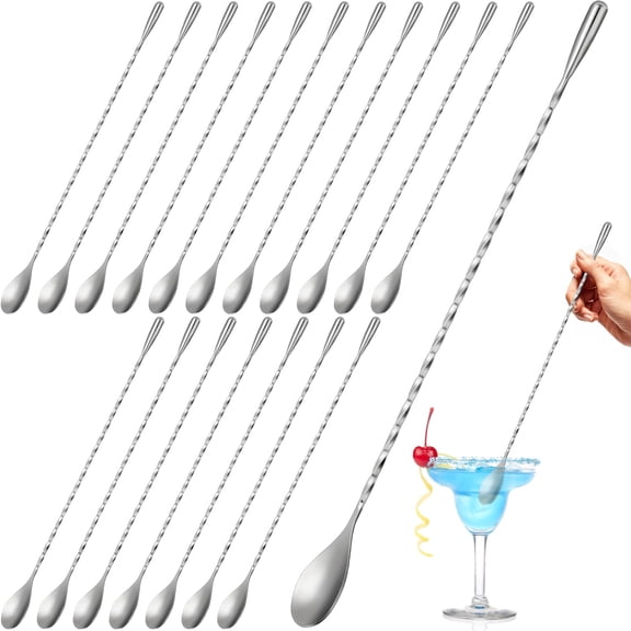 NexTone 18 Pcs 12 Inches Bar Spoons Stainless Steel Mixing Spoons Spiral Pattern Long Drink Stirrer for Cocktail Shaker, Silver