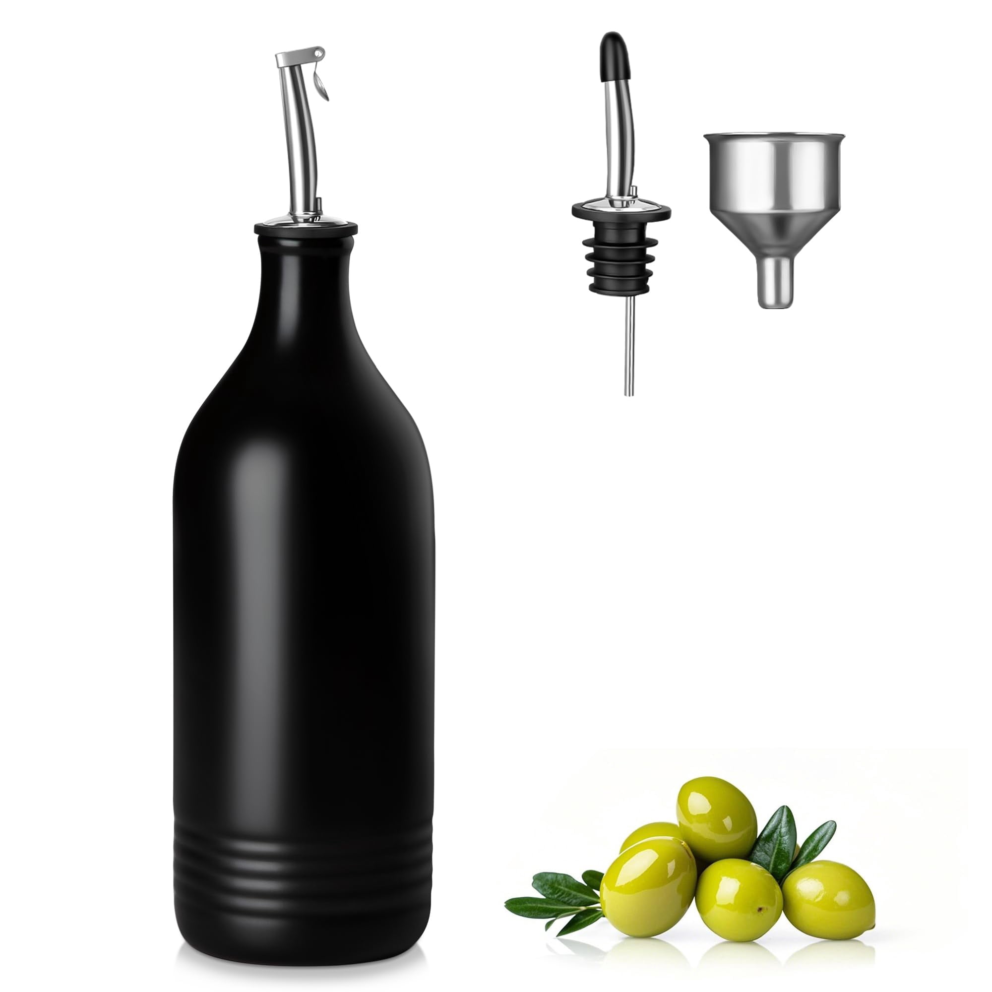 NexTone 20 Oz Ceramic Olive Oil Dispenser Bottle, Bottle Dispenser with Spout and Funnel for Kitchen,Suitable for Oil, Vinegar, Coffee Syrups & Other Liquids,Cream