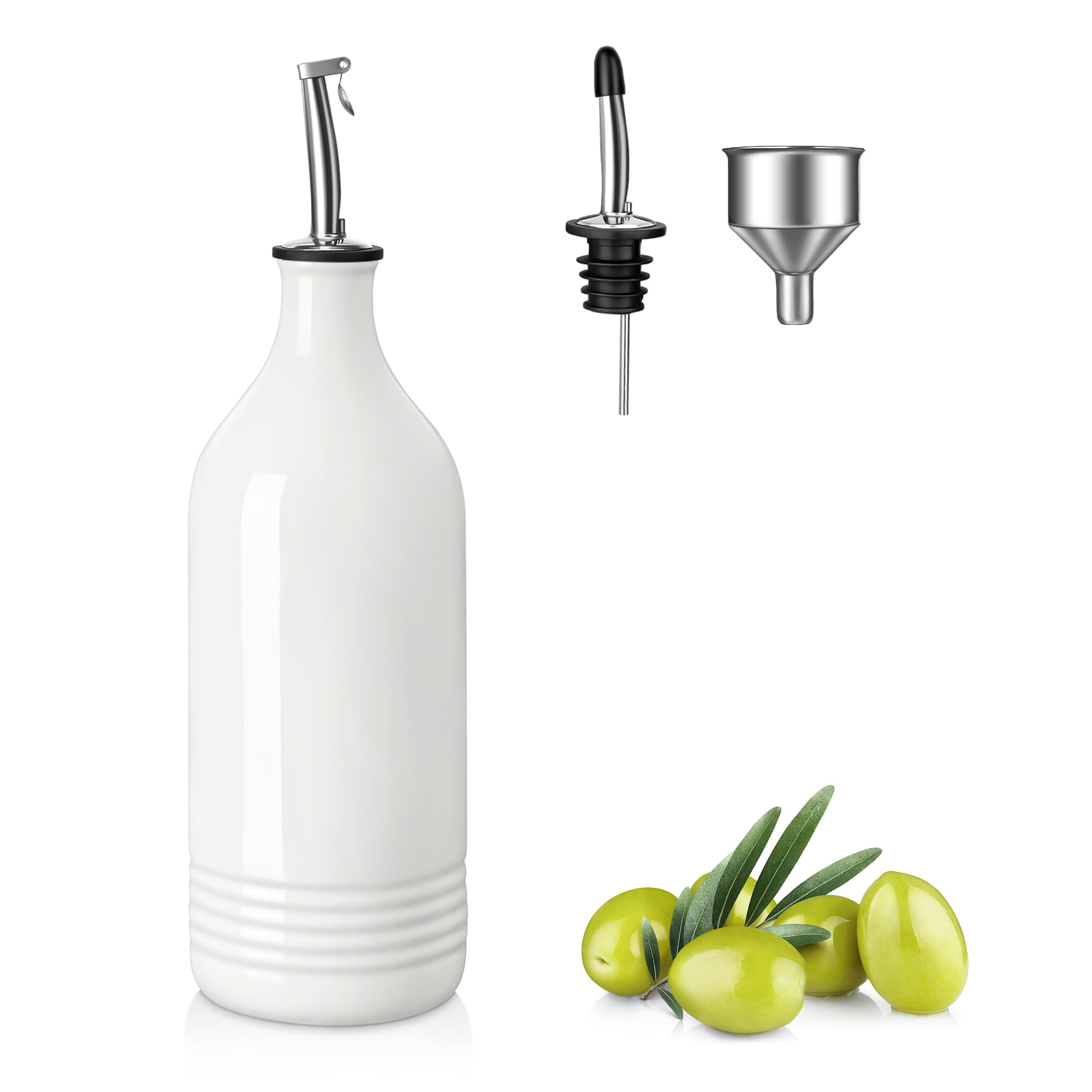 NexTone 20 Oz Ceramic Olive Oil Dispenser Bottle, Bottle Dispenser with Spout and Funnel for Kitchen,Suitable for Oil, Vinegar, Coffee Syrups & Other Liquids,Cream