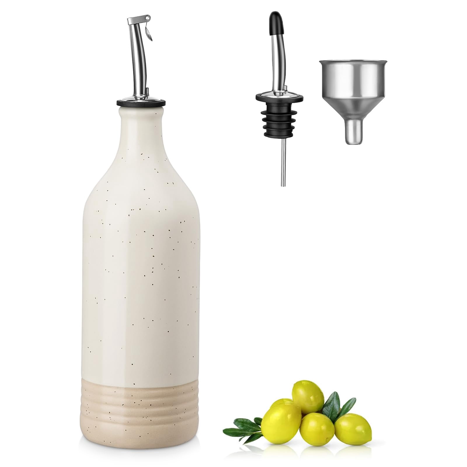 NexTone 20 Oz Ceramic Olive Oil Dispenser Bottle, Bottle Dispenser with Spout and Funnel for Kitchen,Suitable for Oil, Vinegar, Coffee Syrups & Other Liquids,Cream