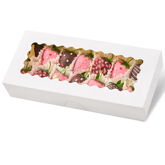 NexTone 20 PCS Cookie Boxes with Window, 12.5 x 5.5 x 2.5 Inches Bakery Boxes Auto-Popup Treat Boxes for Chocolate Covered Strawberries, Hot Cocoa Bombs, Pastries, Donuts, Muffins