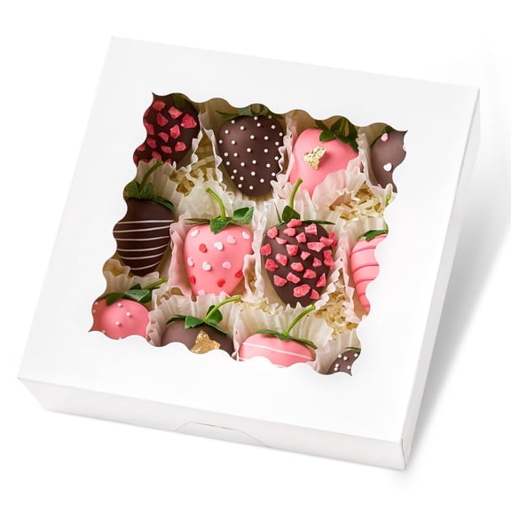 NexTone 20 PCS Pie Boxes, 9 x 9 x 2.5 Inches Bakery Boxes with Window, Auto-Popup Cookie Boxes White Treat Boxes for Chocolate Strawberries, Pastries, Muffins, Donuts