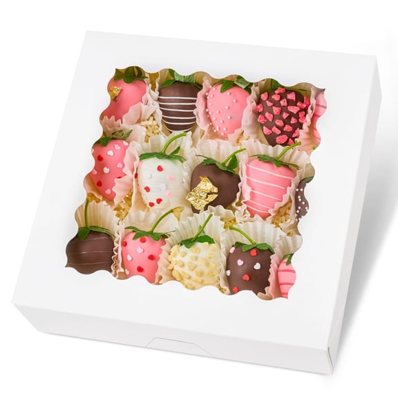 NexTone 20 PCS Pie Boxes, 9 x 9 x 2.5 Inches Bakery Boxes with Window, Auto-Popup Cookie Boxes White Treat Boxes for Chocolate Strawberries, Pastries, Muffins, Donuts