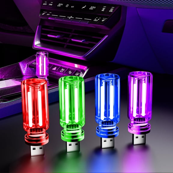 NexTone 4 PCS USB Night Light, Touch Dimmable Mini USB LED Car Interior Ambient Lights, Portable Plug-in Glass Bottle Night Lamp for Car, Tent, Desk, Bedside(4RGB)