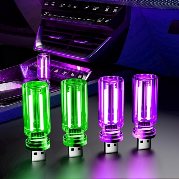NexTone 4 PCS USB LED Car Interior Ambient Lights, Touch Dimmable Mini Plug‑in RGB Night Light, Portable Lamp for Car Backseat, Tent, Desk & Bedside