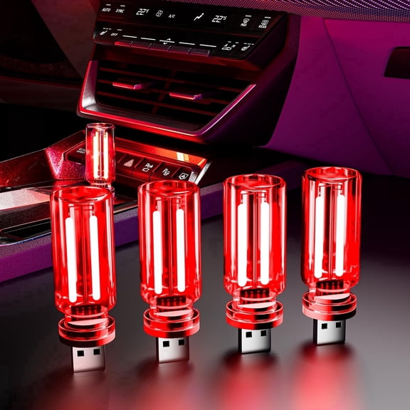 NexTone 4 PCS USB Night Light, Touch Dimmable Mini USB LED Car Interior Ambient Lights, Portable Plug-in Glass Bottle Night Lamp for Car, Tent, Desk, Bedside(4RGB)