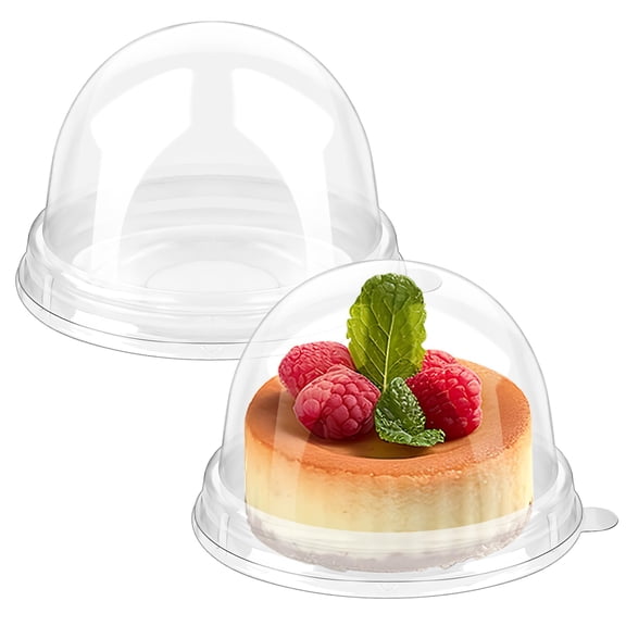 NexTone 50 Pack Mini Cake Containers, Clear Plastic Small Cupcake Boxes with Dome Lids for Individual Chocolate Covered Cookies, Strawberry, Mooncake (Gold)