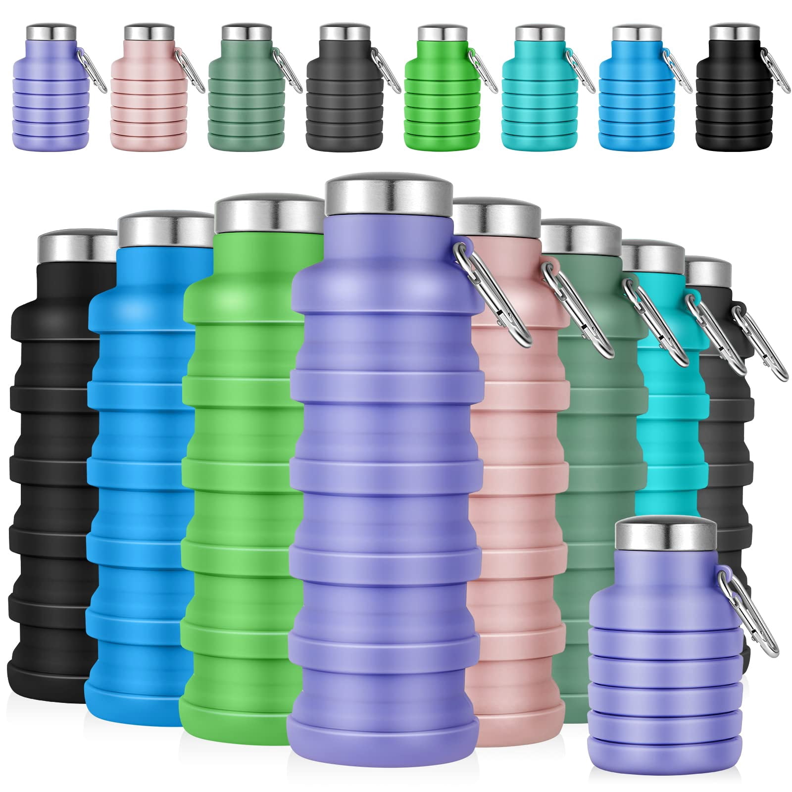 NexTone 8 Pcs Collapsible Water Bottles Bulk Reusable Silicone Foldable Water Bottles 17 oz Portable Lightweight Sports Bottle with Carabiner for Gym Hiking Camping Travel(Mixed Colors)