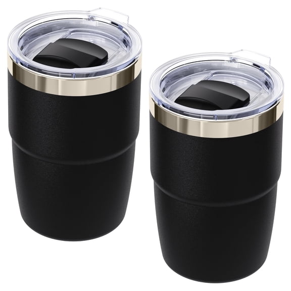NexTone 8 oz Small Coffee Cup with Magnetic Lid, Ceramic-Lined 18/8 Stainless Steel, Double-Wall Vacuum Insulated, Stackable, Dishwasher Safe, Mini Tumbler for On-the-Go, 2 Pack, White