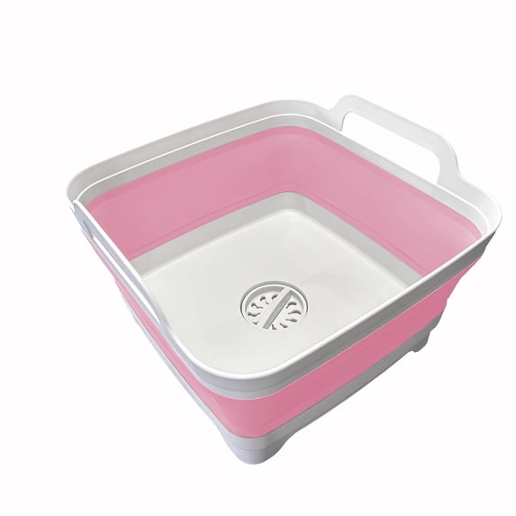 NexTone 9L (2.4Gal) Dish Basin Collapsible with Drain Plug Carry Handles,Kitchen Storage Tray Dish Wash Basin, Portable Dish Tub, Foldable Dishpan for Camping,RV,Gray