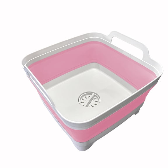 NexTone 9L (2.4Gal) Dish Basin Collapsible with Drain Plug Carry Handles,Kitchen Storage Tray Dish Wash Basin, Portable Dish Tub, Foldable Dishpan for Camping,RV,Gray