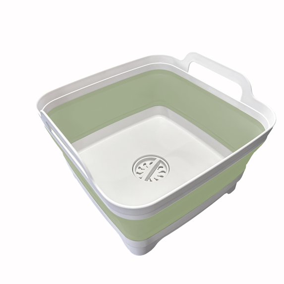 NexTone 9L (2.4Gal) Dish Basin Collapsible with Drain Plug Carry Handles,Kitchen Storage Tray Dish Wash Basin, Portable Dish Tub, Foldable Dishpan for Camping,RV,Gray
