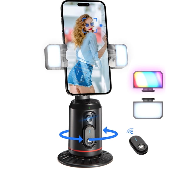 NexTone Auto Face Tracking Phone Holder, 360° Rotation Face Body Phone Tripod Smart Shooting Camera Mount with Rechargeable Remote and Light for Live Vlog Streaming Video, Rechargeable