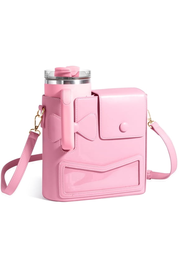 Crossbody Water Bottle Holder, Adjustable Strap Leather Pouch Compatible with Stanley 30oz/40oz Tumbler