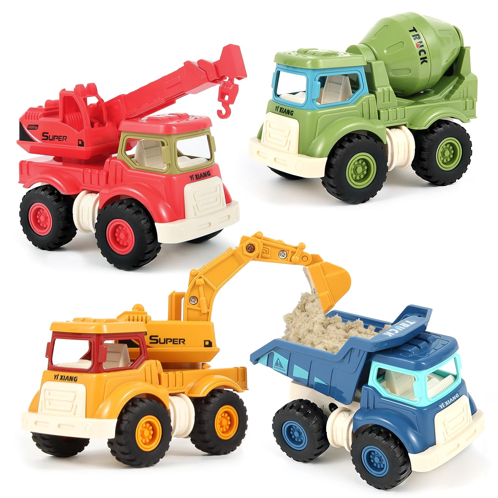 NexTone Construction Toys for 2 3 4 5 Years Old Boys Girls Kids Toddlers, Sandbox Excavator Toy Construction Truck Toys Vehicles Dump Crane Cement Mixer Truck, Christmas Birthday Gifts