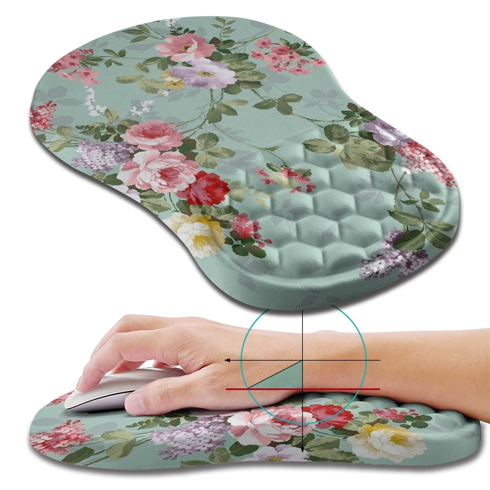 NexTone Ergonomic Mouse Pad Wrist Support, Wrist Rest Mousepad for Carpal Tunnel Pain Relief with Integrated Memory Foam Slope Massage Bulge (11.8x7.9 inch,Pink Fluid