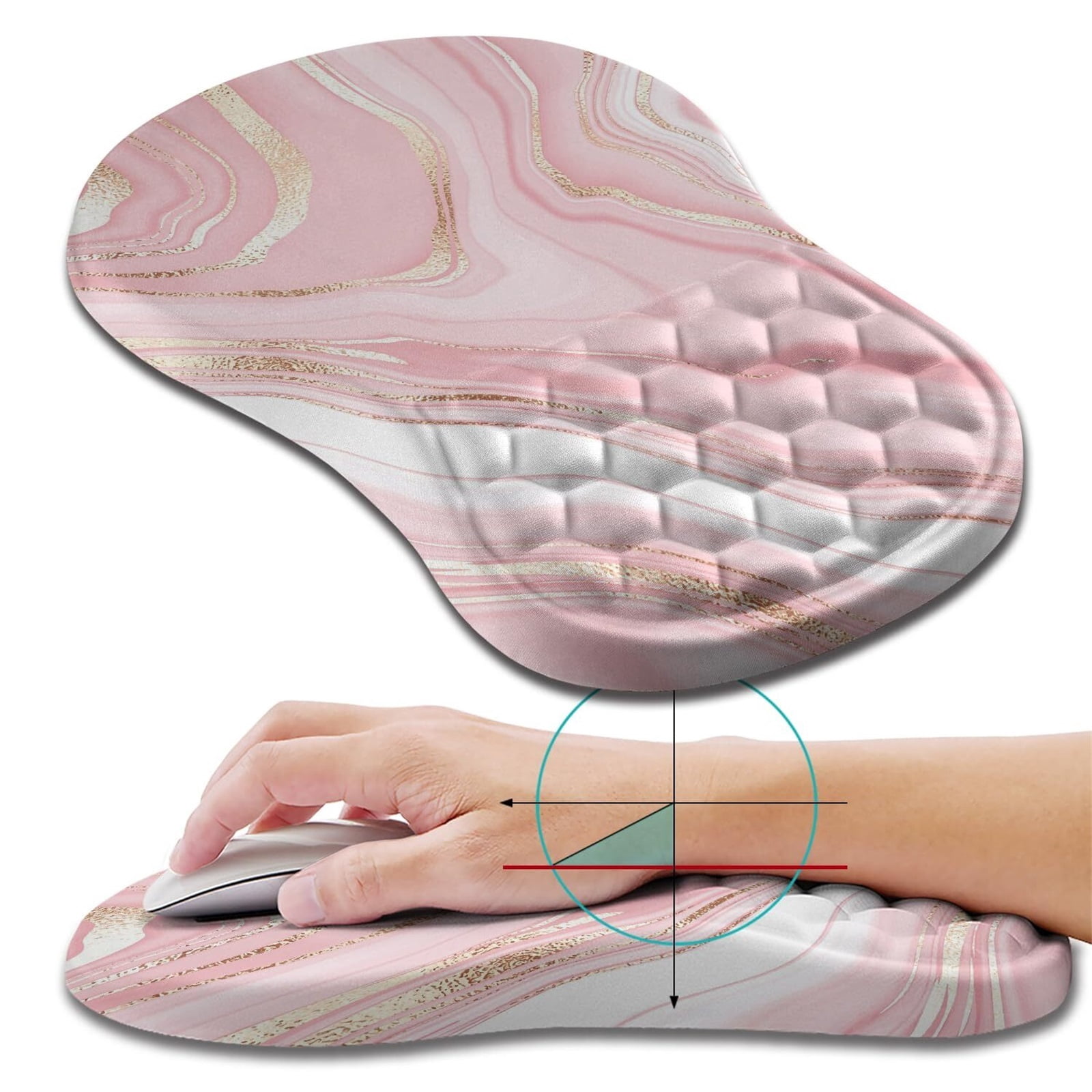 NexTone Ergonomic Mouse Pad Wrist Support, Wrist Rest Mousepad for Carpal Tunnel Pain Relief with Integrated Memory Foam Slope Massage Bulge (11.8x7.9 inch,Pink Fluid