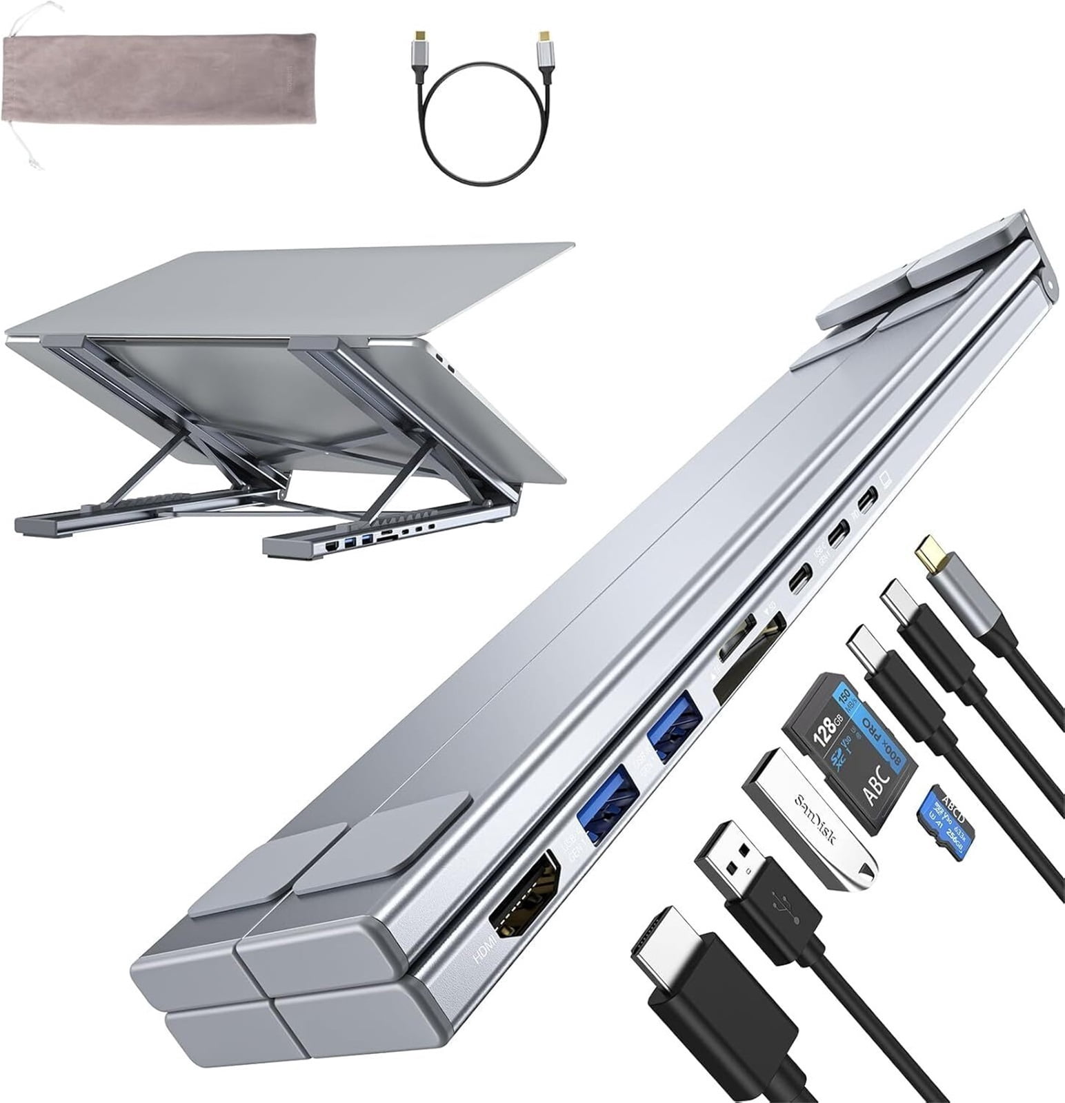 NexTone Laptop Docking Station Stand, 8 in 1 USB C Hub HDMI Portable Laptop Stand with USB Ports, USB C Multiport Adapter USBC Dock Station Computer Holder for MacBook Pro/Air, Dell, HP, Lenovo, ASUS