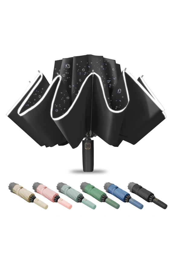 Large Windproof Travel Umbrella, Portable Reverse Folding Car Umbrella, Compact Inverted Design with Waterproof Canopy, Automatic, 10 Durable Ribs, 45.6/13 Inch, Fits Backpack, PINK