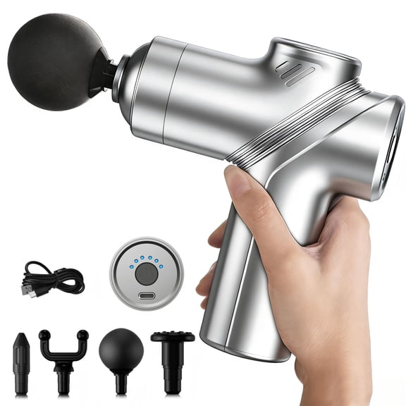 NexTone Massage Gun Deep Tissue, Silent Brushless Motor and Portable Massage Gun with 4 Interchangeable Heads for Deep Muscle Relief and Relaxation, Relax Gift