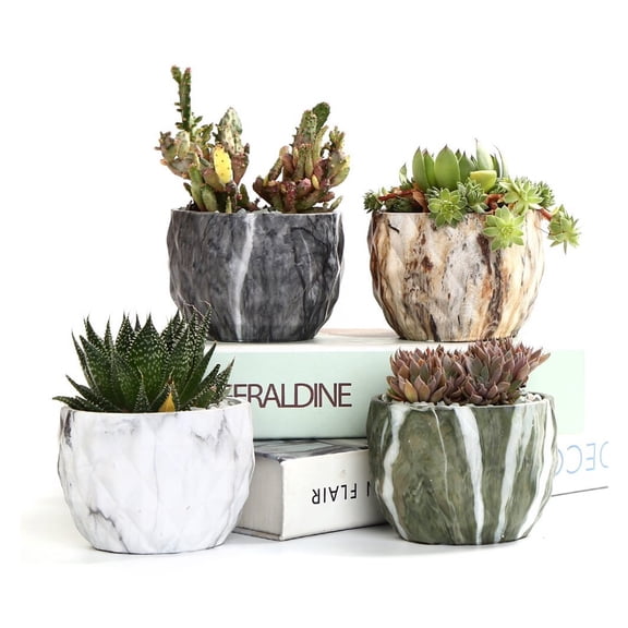 NexTone Modern Style Marbling Ceramic Flower Pot Succulent/Cactus Planter Pots Container Bonsai Planters with Hole 3.35 Inch Gift Idea(4 in Set) Plants Not Included