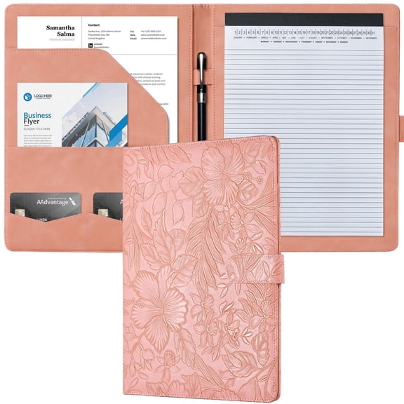NexTone Portfolio Binder, Faux Leather Interview Resume Folder with Document Organizer & Business Card Holder, Letter-Sized Notepad Legal Pad Holder for Women Men (Green)