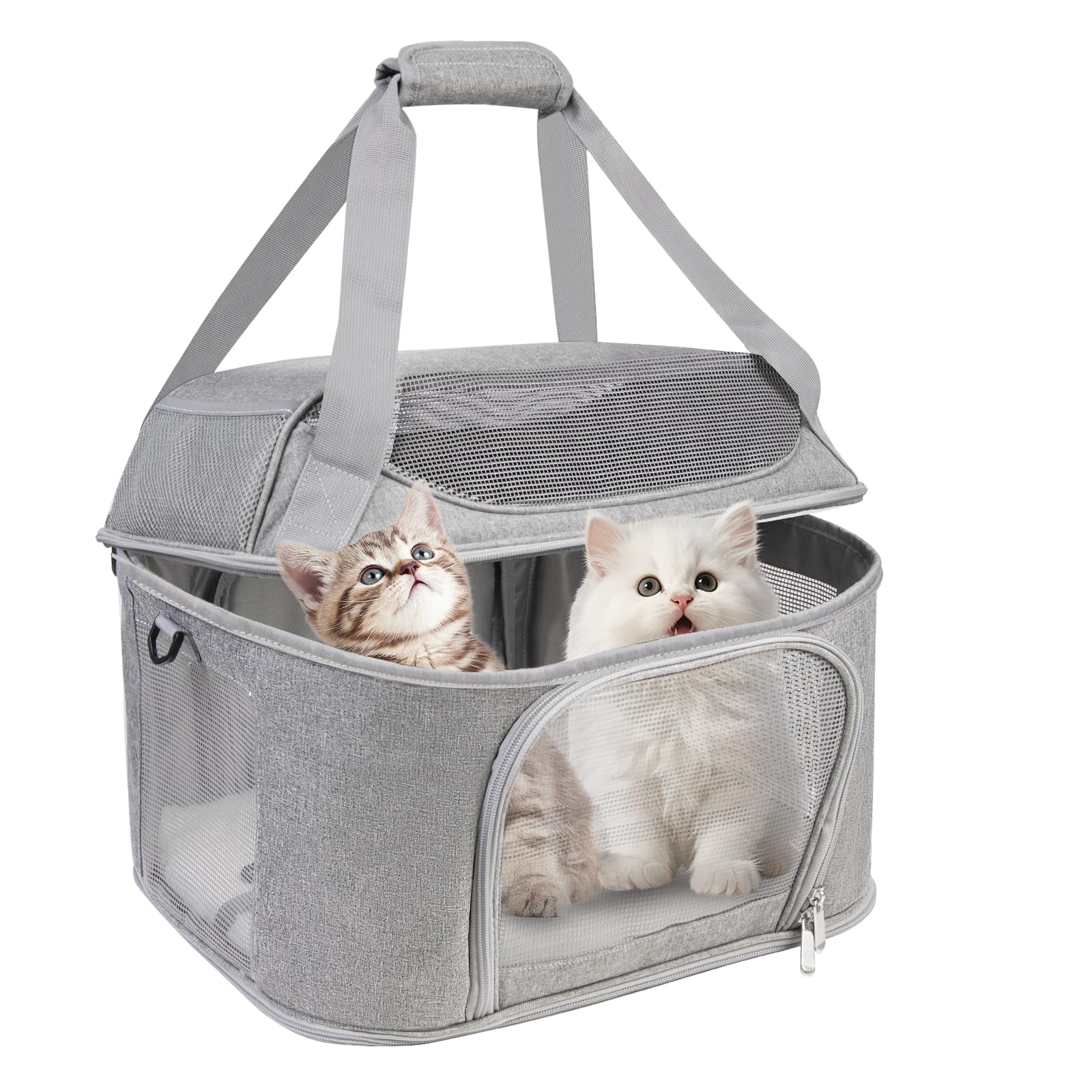 NexTone Premium Cat Carrier for Pets Up to 20 Lbs, Cat Travel Bag Soft-Sided Backpack Pet Carriers with Padded Shoulder Strap, Dog Carrier for Small Dogs Puppy Carry Airline Approved, Gray