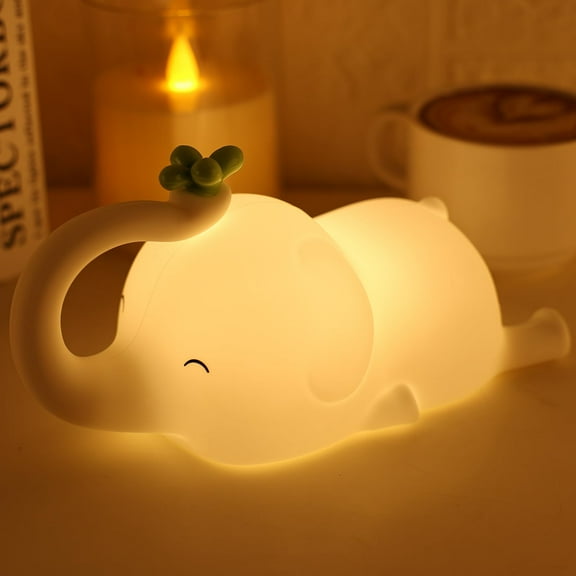 NexTone Silicone Elephant Night Light for Kids - 3-Level Dimmable & Rechargeable LED Lamp, Touch Control Soft Animal Light for Nursery, Baby Room Decor