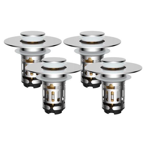 NexTone Upgraded 3 in 1 Bathroom Sink Drain Strainer, Universal Pop Up Stopper with Removable Stainless Steel Filter Basket Hair Catcher, Sink Plug for 1.1''~2.36'' Basin, Brass Core, Brushed Nickel