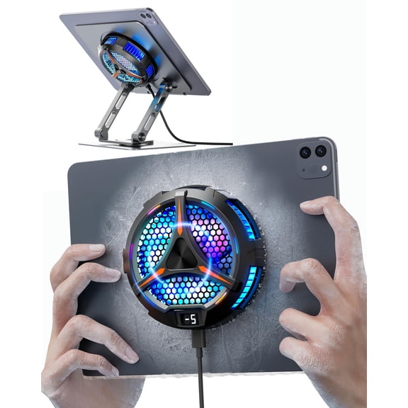 NexTone iPad Cooler,Magnetic Tablet Cooler for ipad/Surface pro/Samsung Tab,Universal Radiator with Temperature Display for Mobile Gaming,Tiktok Live Streaming(Including Tablet Stand Holder)