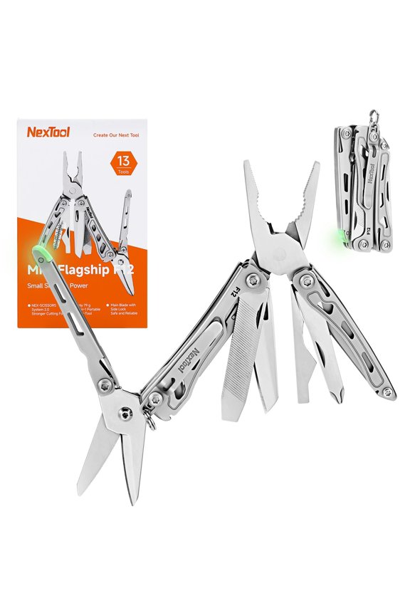 F12 Mini Multitool, 13-in-1 Keychain Multitool with Serrated Scissors, File and Safety Lock, Upgraded 80Cr14Mov Steel Multi Tool for EDC, Outdoor Adventures and DIY, Gifts for Men